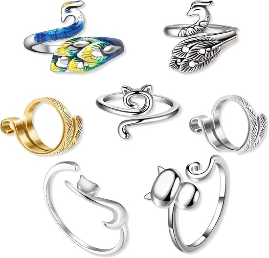 Set van 7 Haaknaalden met Vinger Ringen voor Breien en Haken - Verstelbare Ringen voor Wol, Accessoires voor Creatieve Projecten en Cadeaus voor Moeders en Grootmoeders
