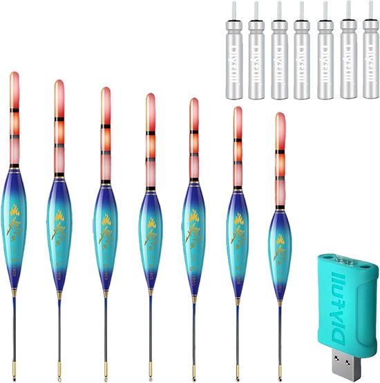 Set van 7 LED hengeldobbers met kleurverandering, lichtgevende dobbers, hengelaccessoires voor zoet- en zoutwater vissen