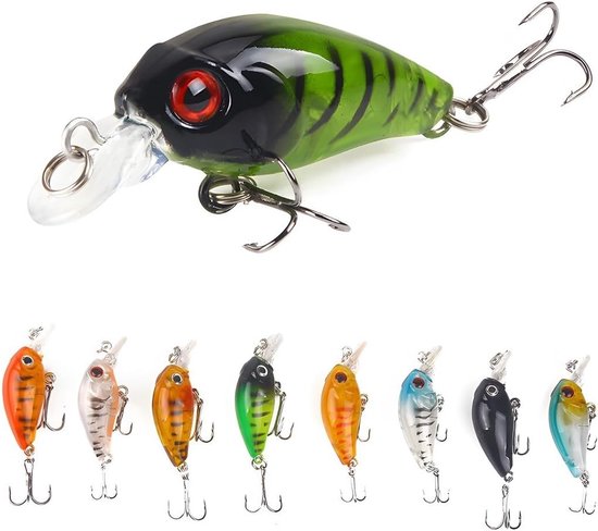 Set van 8 Drijvende Aas voor Snoek, Forel, Zalm en Baars - Realistische Simulatie Lures voor Zoet- en Zoutwater