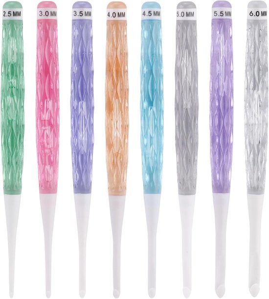Set van 8 Ergonomische Haaknaalden voor Haken en Breien, Geschikt voor Arthritische Handen, Ideaal voor Dekens en Sjaals (2.5mm-6mm)