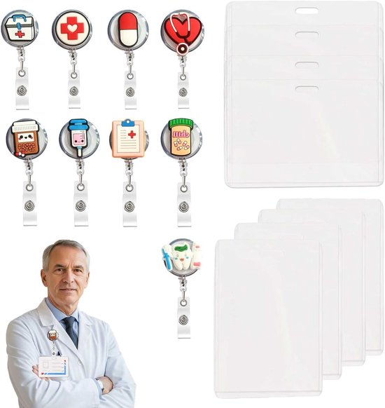 Set van 8 Flexibele en Duurzame Badge Reel met ID Houder en 360° Draaihaak - Perfecte Cadeau voor Verpleegkundigen en Zorgprofessionals tijdens Verpleegkundige Week