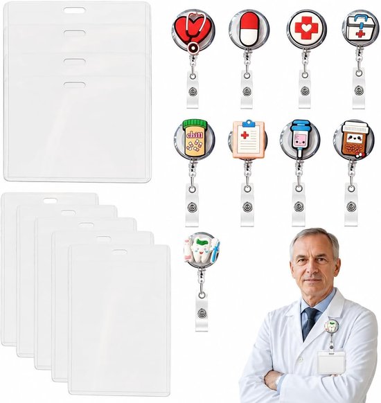 Set van 8 Flexibele en Duurzame Badge Reel met ID Houder en 360° Draaiknop - Perfect Cadeau voor Verpleegkundigen en Zorgprofessionals tijdens Verpleegkundige Week