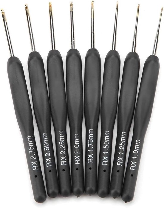 Set van 8 Haaknaalden 1-2.75mm van Aluminium voor Breien, Haken en Borduren met Diverse Stijlen