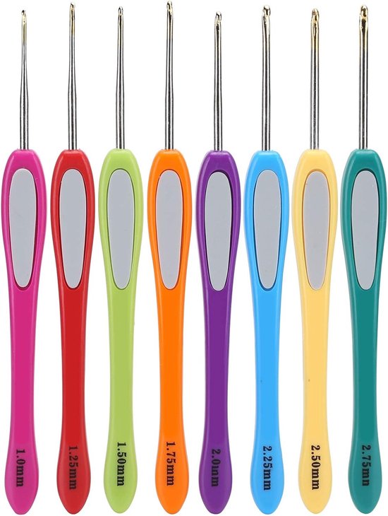 Set van 8 Haaknaalden met Kleurrijke Handvatten voor Breien en Haken - Diverse Maten 1.0mm tot 2.75mm