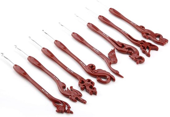 Set van 8 Haaknaalden met Retro Vogelontwerp - Ergonomische Breinaalden voor Sweaters en Mutsen, Perfect voor Haken en Breien