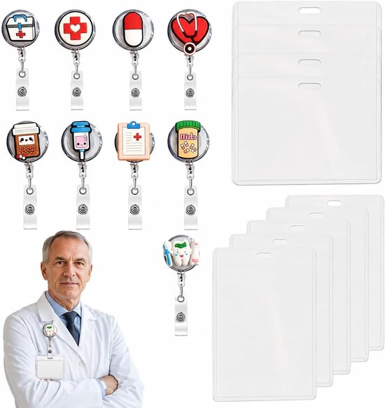 Set van 8 ID-houders met 360° draaibare haak, flexibele en duurzame badge reels voor verpleegkundigen - Perfect cadeau voor Verpleegkundige Week en zorgprofessionals
