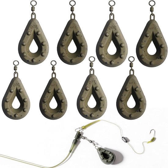 Set van 8 Karpersnoeren en Vissen Gewichten voor Zee- en Riviervisserij - 2 x 57g/71g/85g/99g Visaccessoires voor Effectieve Aas en Onderlijn van Merkloos
