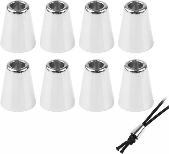 Set van 8 Katoenen Eindkappen, Koordstopper, Metalen Eindstukken voor Tassen, Sportkleding en Paracord in Zilver