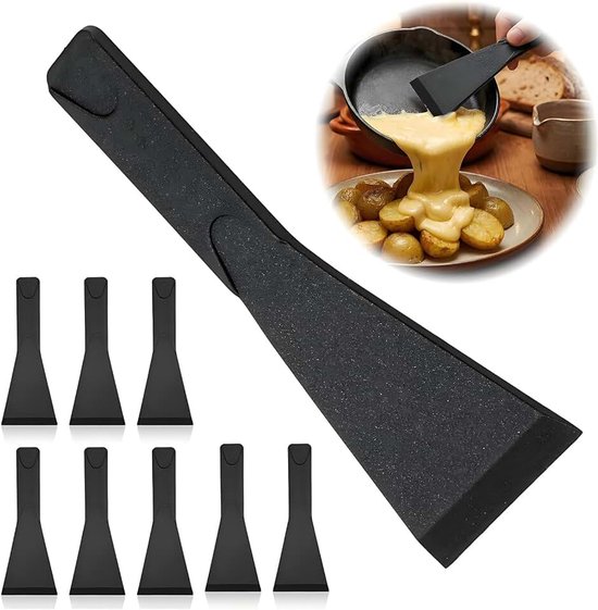 set van 8, nylon schraper, hittebestendig tot 240 graden Celsius, panneschraper voor raclette-grill, grillspatel met antiaanbaklaag, accessoires voor kaas, fondue en