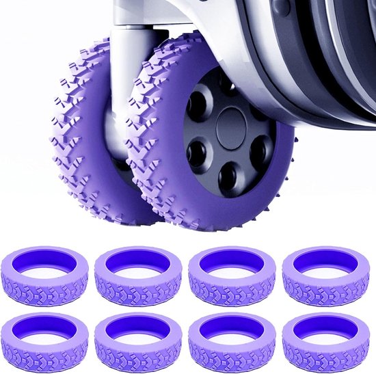 Set van 8 Siliconen Beschermhoezen voor Koffers - Waterdicht, Antislip en Geschikt voor de meeste 8-wielige Spinner Koffers in Zwart en Lila