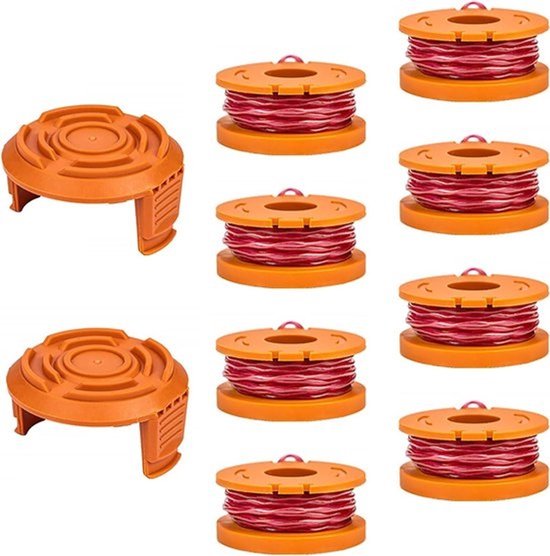 Set van 8 vervangende grastrimmerspoelen met 20V-grastrimmerdraad, diameter 1.65 mm, inclusief 2 vervangende caps