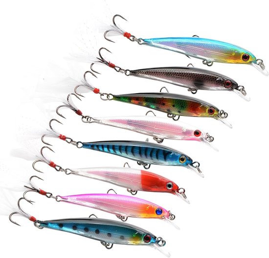 Set van 8 Visserslures met Jigkop, Zachte Rubber Aas voor Zoet en Zout Water, Vissen Accessoires met Opbergdoos, Perfect voor Snoek, Zander en Baars van Merkloos