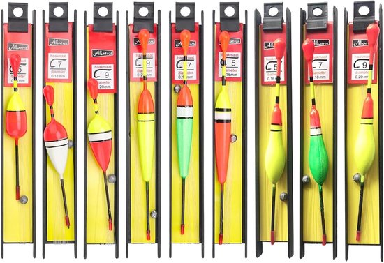 Set van 9 Dobbers voor Vissen met Lood en Haak – Ideaal voor Witvis, Forel en Zander in Meren en Rivieren