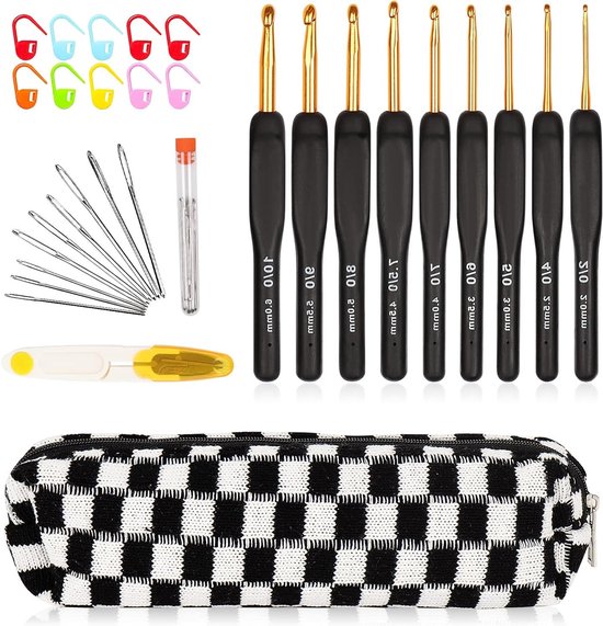 Set van 9 Haaknaalden met Zachte Grip en Aluminium Hoofd voor Gemakkelijk Haken, 2mm-6mm, Geschikt voor Wol en DIY Projecten, Ideaal voor Arthritische Handen van Merkloos