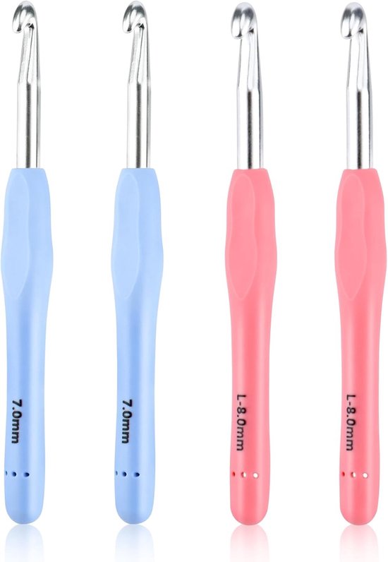 Set van Haaknaalden 8mm/7mm met Zachte Handgrepen voor Haken en Breien, Ideaal voor Wolprojecten en Beginners