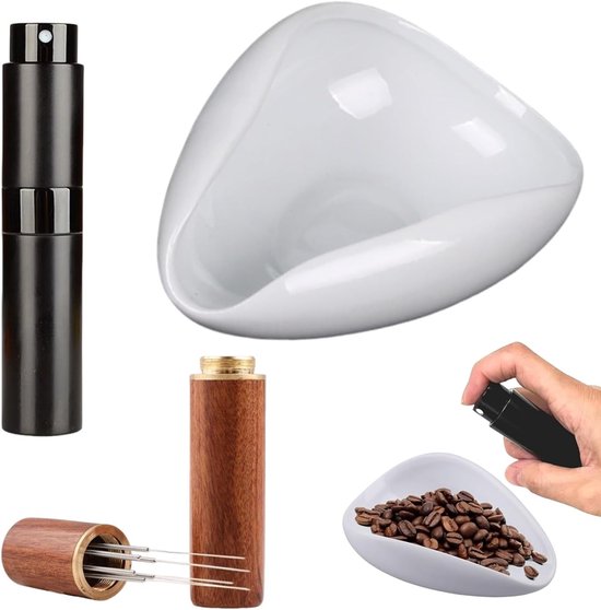 Set van Maatbekers voor Koffiebonen met Keramische Koffiemolen, Espresso Roerstaafje en 10ml Glazen Fles – Duurzaam, Antistatisch en Uniek Ontwerp – Ideaal voor Thuis, Kantoor en Café