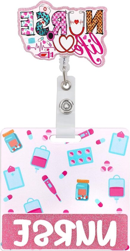 Set van Retractable Badge Reel met Badge Buddy Kaart - Grappige Roze ID Houder voor Ziekenhuispersoneel, Verpleegkundigen en Medische Professionals van Merkloos