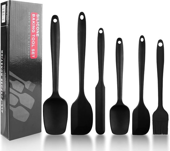 Set van siliconen deegschaapers, 6 stuks, hittebestendig, antiaanbaklaag, zwart, voedingsveilig, robuust, gemakkelijk schoon te maken, voor bakken, koken, mixen, roeren