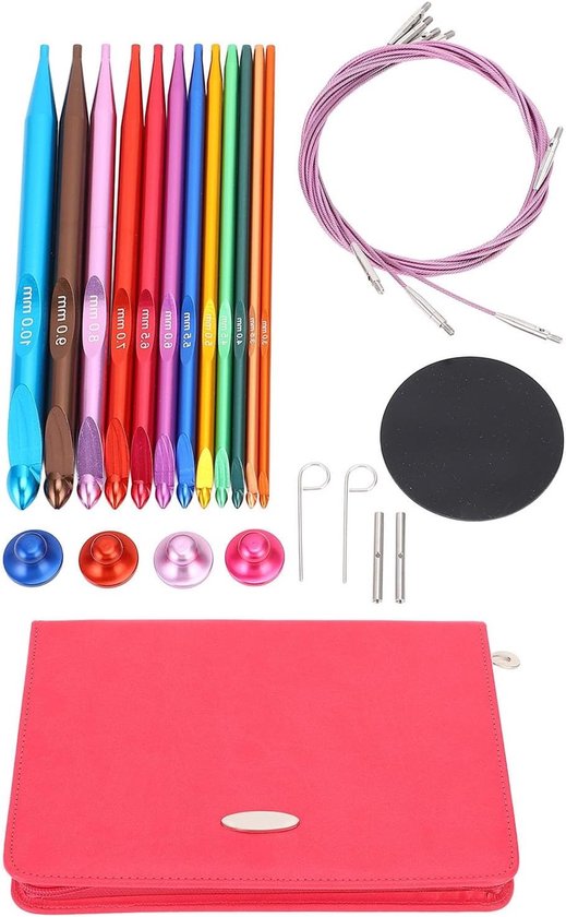 Set van Tunisische Haaknaalden, Aluminium Interchangeable Haaknaalden met Kabel en Opbergzak, Ideaal voor Haken, Breien en Creatieve Projecten van 3-10mm van Merkloos
