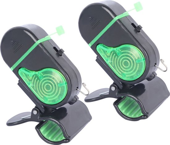 Set van twee beetmelders voor het vissen met clips, nachtvishengel alarmlampje, elektronische beetindicator, impactsensor, LED-lampje, accessoires voor zeevissen - zwart