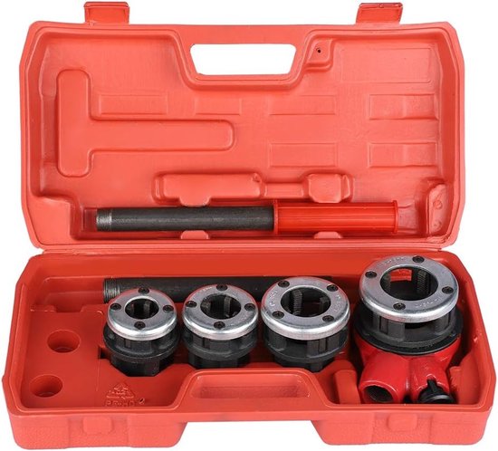 Set voor het Snijden van Pijpen met Draad, Handgereedschap voor Loodgieterswerk, Inclusief 4 Snijpads voor Diverse Pijpformaten 1/2' tot 1-1/4'