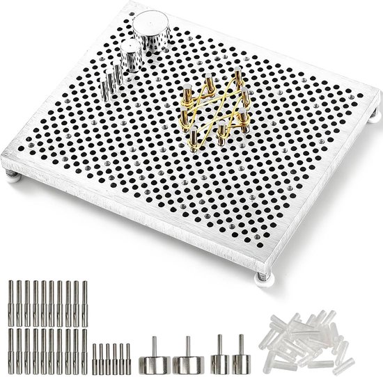 Set voor Sieraden Maken & Draadwikkeling, 13.9x11.3cm Aluminium Basis met 30 Metalen Pinnen (18/10/6/3mm) en Buizen, DIY Knutselgereedschap voor Beginners en Professionals