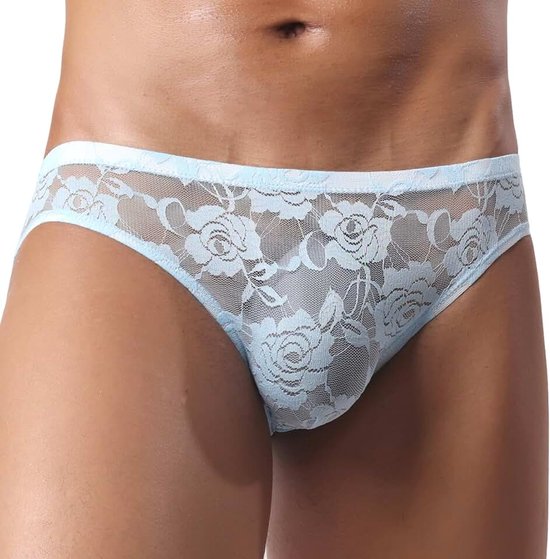 Sexy kanten slip voor heren, Sissy doorzichtige onderbroek, dunne kanten tanga, ondergoed, EU S-XL
