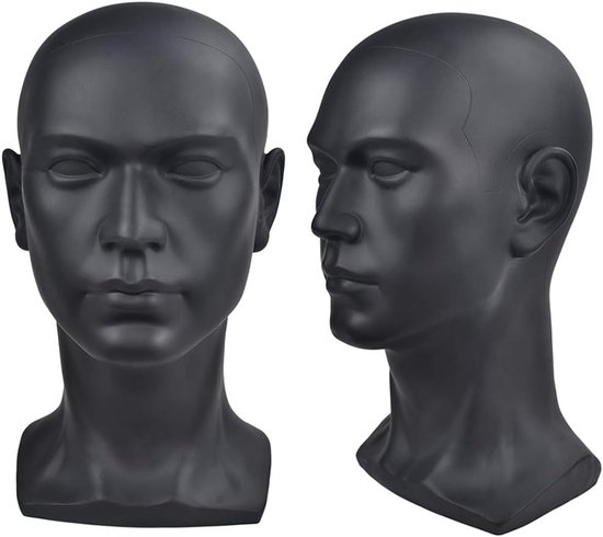 Sha Black Glossy Professional Male Mannequin Head for Display Headset, Headphone, Game Console, Hats, Wigs Jewellery