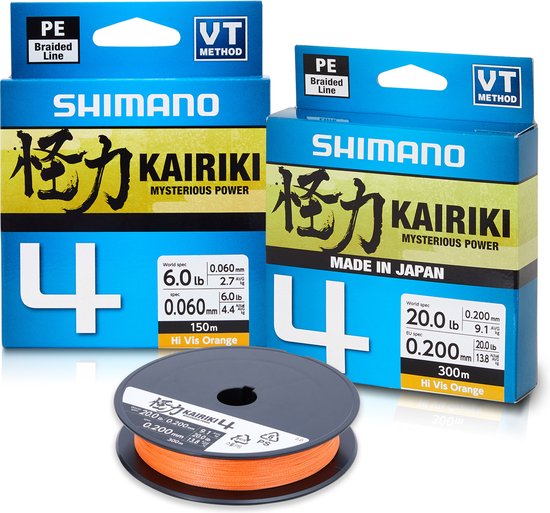 Shimano - Lijn gevlochten Kairiki 4 Hi-vis Orange - 150m - Shimano van Merkloos