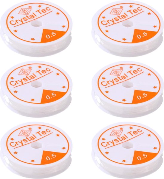 ShopHaven Transparante Nylondraad 0.5mm - 6 rollen van 18m - voor sieraden maken van Merkloos
