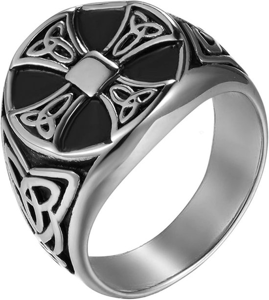 Sieraden herenring roestvrij staal vintage Viking Ierse Trinity Keltische knoop kruis ringen zegelringen mannen bandringen gravure, zilver goud zwart maat 54 tot 76