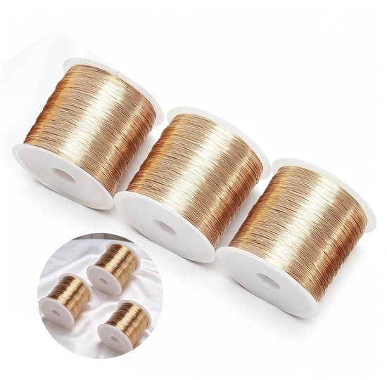 Sieradendraad 100 m x 3 spoel 0,3 mm lichtgoudkleurig knutseldraad voor sieraden maken, knutselen en DIY-projecten, lichtbestendig en eenvoudig te snijden