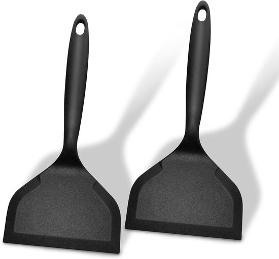 Silicone 2 Stuks, Antiaanbak Hittebestendig Tamagoyaki Pannenspatel Voor Koken Vis, Pannenkoeken, Eieren, Pizza, BPA-vrij (Zwart)