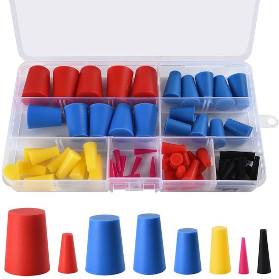 Silicone Rubber Assortiment Set - Conical Solid Rubber Stopper - Silicone Stopper - Cone Hole Stopper voor Taping Holes tijdens Poeder Coating - 60 Stuks - Kwaliteitsmaterialen - Handige Accessoires van Merkloos