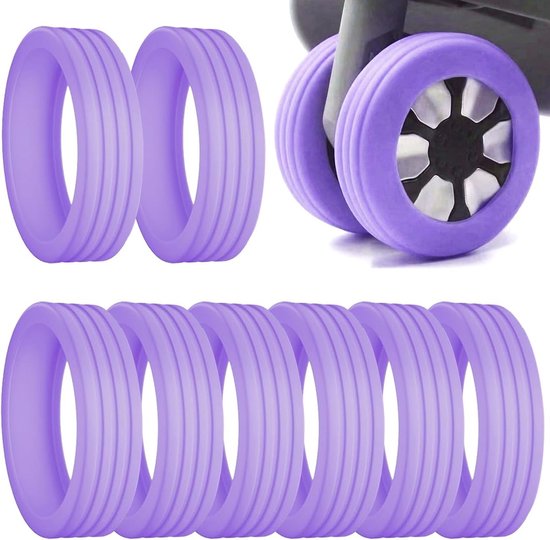 Siliconen Beschermhoezen voor Koffers - Stille Bescherming voor Spinner Wielen - 8 Stuks in Paars, Ideaal voor Handbagage en Reiskoffers