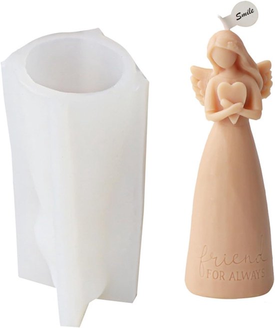 Siliconen engel, 3D-engel met hart, siliconen vorm voor fondant, chocolade, sojawaskaarsen, zeep, gips, epoxyhars, beton, handwerk (A)