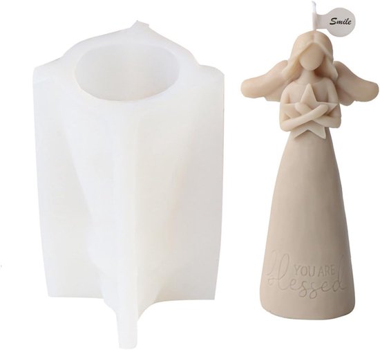 Siliconen engel, 3D-engel met ster, siliconen vorm voor fondant, chocolade, sojawas, kaarsen, zeep, gips, epoxyhars, beton, handwerk (B)