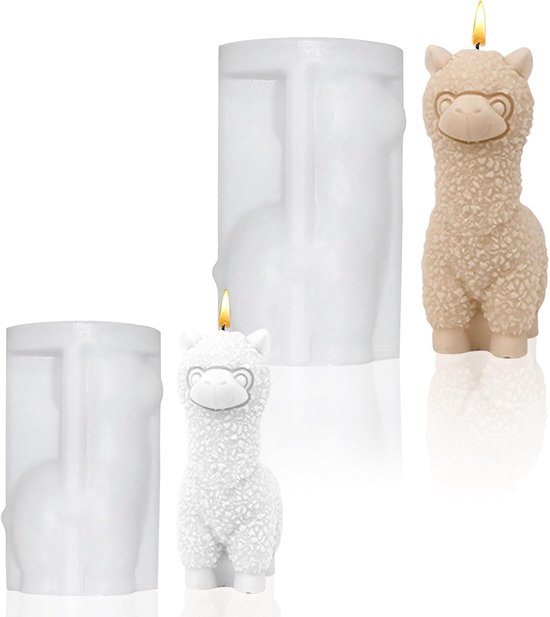 Siliconen gietvormen, 2 stuks alpacagietvormen, siliconen, 3D schaap, kaarsvorm, voor handwerk, alpaca, siliconen vorm voor doe-het-zelf zeep, gips en sojawas, kaarsen