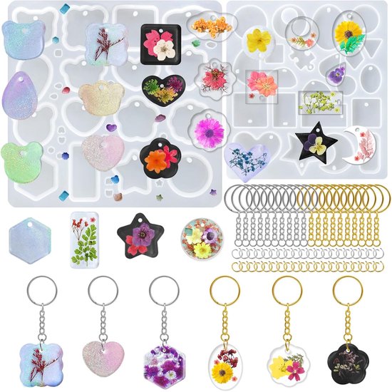 Siliconen harsvormen met sleutelhanger, epoxyhars vormen, kunsthars sieradenvormen voor halskettingen, hangers, sieraden maken, 2 stuks