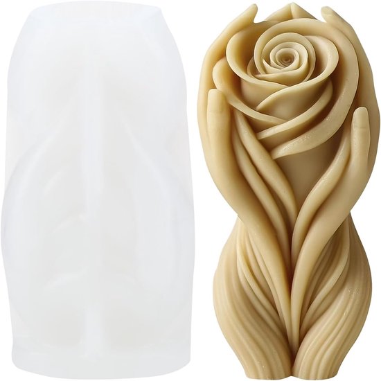 Siliconen kaarsvormen met roos in de hand, rozenkaartvorm, bloemenhars, gietvorm voor kaarsen, woondecoratie, kaarsen maken, aromatherapie, kaarsen, gips en kleihandwerk