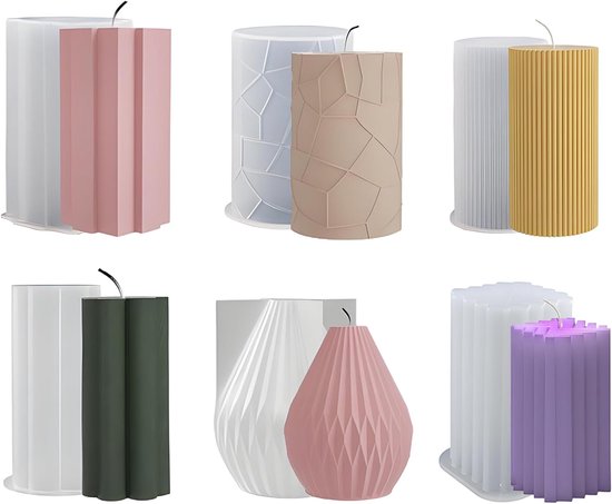siliconen kit, 6 stuks kaarsvormen om te gieten, set 3D doe-het-zelf kaarsvormen, siliconen gietvorm, vormen om te gieten voor Kerstmis, zeep, geurkaarsen als woondecoratie, knutselen