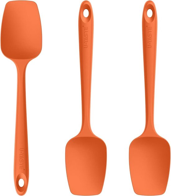 Siliconen Lepel Spatel 250℃ Hittebestendige Set van 3 (Oranje) | BPA - vrije Flexibele Rubberen Schraper, Koken Bakken Schrapen Mengen Keukengerei voor Non Stick Pan/ Wok