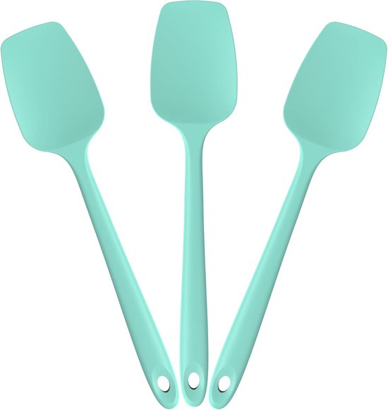 Siliconen lepelspatel Spoonula, hittebestendig 315℃, 3Pc/cieelblauw | Voedselveilige rubberen komschraper, hittebestendig, flexibel kookgerei, krasvrij, naadloos voor serveren, vouwen en roeren