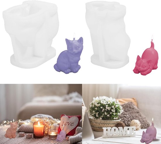 Siliconen Mal Gietvorm Katten Kaarsen Vorm Silicone Dieren Mal Kitten Zeepmal Epoxy Hars Vorm Dieren Kaars Gips Harsmal