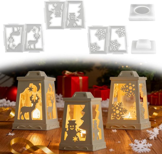 Siliconen mal kerstlantaarn, 3 stuks siliconen vormen gietvormen Kerstmis kaarsenhouder, siliconen vorm huis gietvormen siliconen huizen voor kerstdecoratie