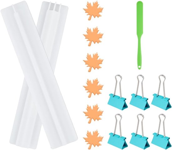 Siliconen mal set 29,3 x 5,45 cm esdoornblad siliconen mal met 6 stuks metalen clips en een schraper Kaarsenzeep harsmal voor handgemaakte ambachten Complete DIY-mal set