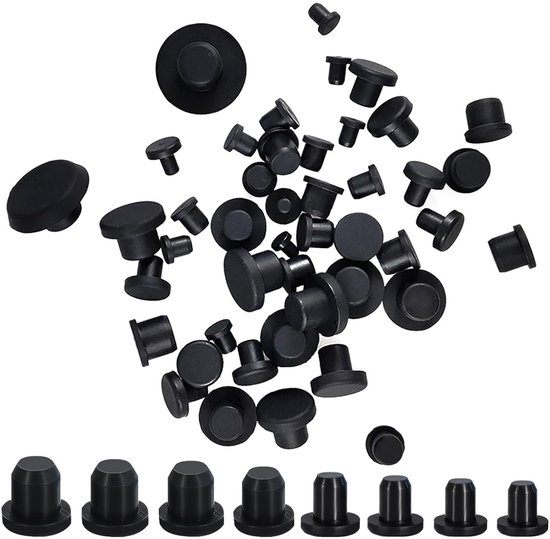 Siliconen Rubber Stoppers en Caps voor Ronde Gaten, Geschikt voor 4-9.5 mm Binnenmaat, Zwart Rubber voor Diverse Toepassingen van Merkloos