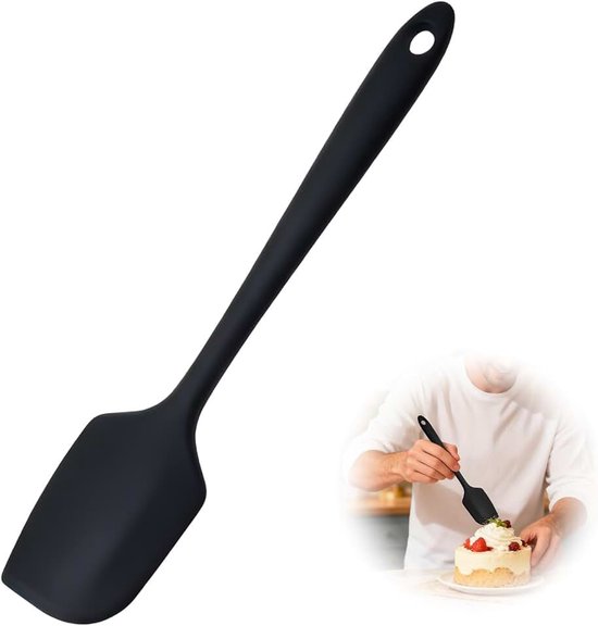 Siliconen spatel, 29 cm, 250 °C, hittebestendige anti-aanbaklaag, flexibele naadloze deegschraper, zwart bakken, koken, siliconen keukengerei met nylon kern voor het mengen en roeren en schrapen