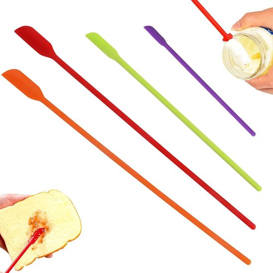 siliconen spatel, laatste druppelspatel met houder, siliconen make-upspatel, mini-spatel van siliconen, voor schoonheid en keuken, herbruikbaar, flexibel, 4 stuks