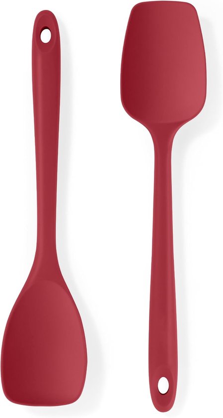 Siliconen Spatel Lepel 315℃ Hittebestendige Kooklepel (Rood) | 2 Stuks Anti-aanbak Keuken Schraper met Schepvorm en Flexibele Rand voor Schrapen Roeren Vouwen Omkeren Serveren